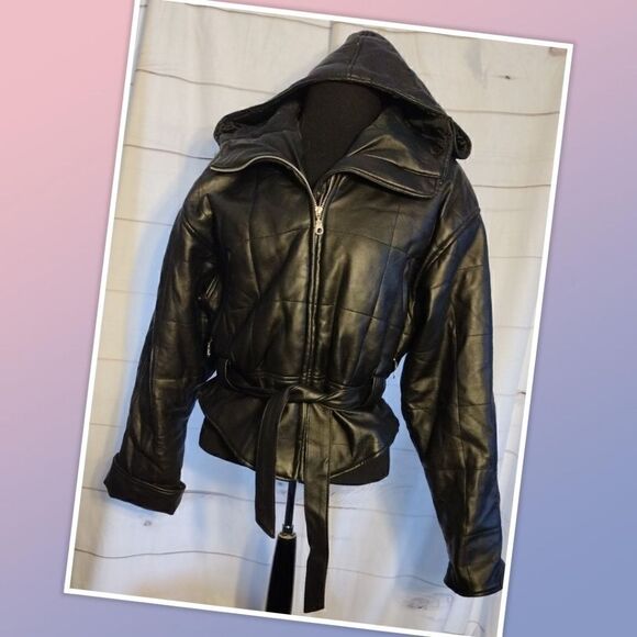 Pairs Sport Club Polyvinyl (Outer Quilted) Bikers Hooded, Belted Jacked Size Med - Picture 1 of 4
